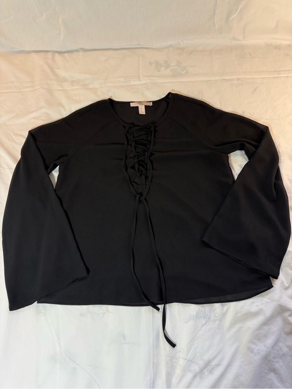 Forever 21 Black Lace-Up Sheer Long Sleeve Top Medium